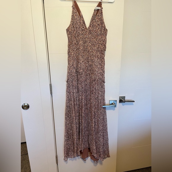 Shona Joy long ruched chiffon dress in Rouge Multi - Picture 2 of 6